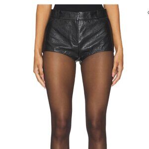 LAMARQUE x Revolve Annaise Mini Shorts, Black Embossed Croc, Size S